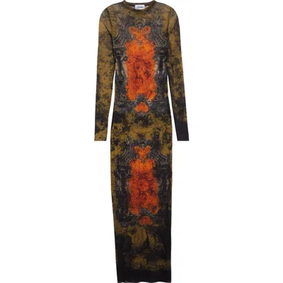 JEAN PAUL GAULTIER JEAN PAUL GAULTIER MEDALLION PRINT LONG SLEEVE MESH BODY-CON DRESS
