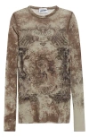Jean Paul Gaultier Medallion Print Long Sleeve Mesh Top In Brown
