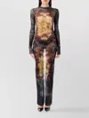 Jean Paul Gaultier Medallion Print Mesh Long Skirt In Multi