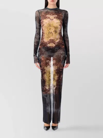 JEAN PAUL GAULTIER MEDALLION PRINT MESH LONG SKIRT