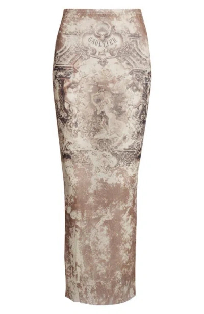 JEAN PAUL GAULTIER JEAN PAUL GAULTIER MEDALLION PRINT MESH MAXI SKIRT