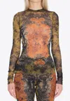 Jean Paul Gaultier Graphic Print Sheer Fabric Tops In Multi