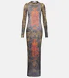 Jean Paul Gaultier Médallion Printed Mesh Maxi Dress In Green