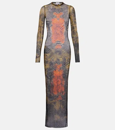 Jean Paul Gaultier Médallion Printed Mesh Maxi Dress In Green
