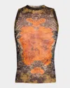 Jean Paul Gaultier Medallion Printed Mesh Tank Top In Black