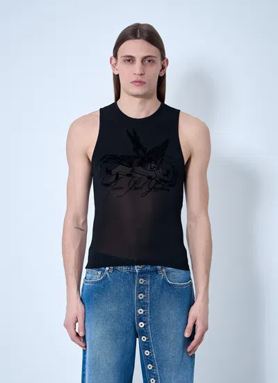 Jean Paul Gaultier Men Mesh Tattoo Tank Top In Black