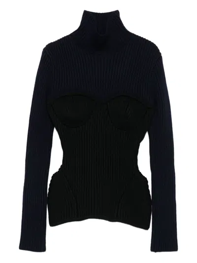 Jean Paul Gaultier Blue Merino Wool Sweaters In Black