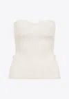 Jean Paul Gaultier Merino Wool Ribbed Stretch Strapless Top In White