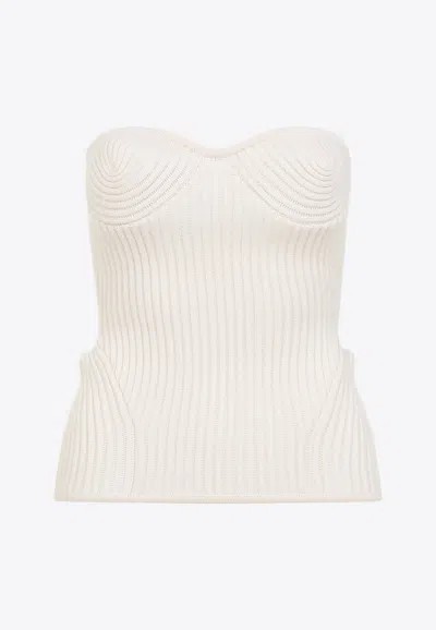 Jean Paul Gaultier Merino Wool Ribbed Stretch Strapless Top In White