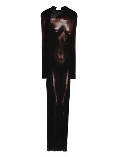 JEAN PAUL GAULTIER JEAN PAUL GAULTIER MESH ASYMETRIC COLLAR LONG DRESS PRINTED "BODY DUST"