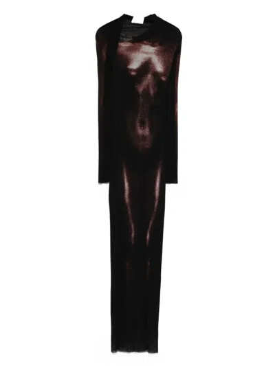 JEAN PAUL GAULTIER JEAN PAUL GAULTIER MESH ASYMETRIC COLLAR LONG DRESS PRINTED "BODY DUST" CLOTHING
