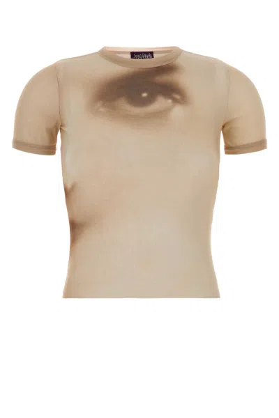 Jean Paul Gaultier Mesh Baby Tee Printed Face Mini Top In Neutral