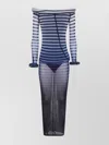 Jean Paul Gaultier Elegant Mesh Boat Neck Long Dress With 3d Collar And Cuff In Multi