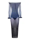 Jean Paul Gaultier Elegant Mesh Boat Neck Long Dress With 3d Collar And Cuff In Negro