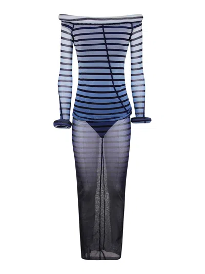 JEAN PAUL GAULTIER MESH BOAT NECK LONG DRESS