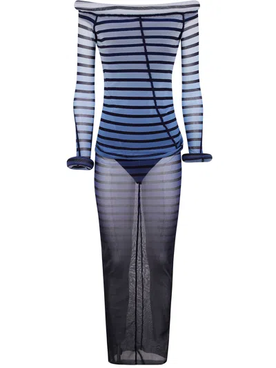 JEAN PAUL GAULTIER JEAN PAUL GAULTIER MESH BOAT NECK LONG DRESS WITH 3D COLLAR AND CUFF