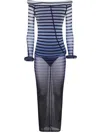 Jean Paul Gaultier Elegant Mesh Boat Neck Long Dress With 3d Collar And Cuff In Black