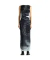 Jean Paul Gaultier Boat Neck Blurry Roses Printed Sleeveless Dress In Black