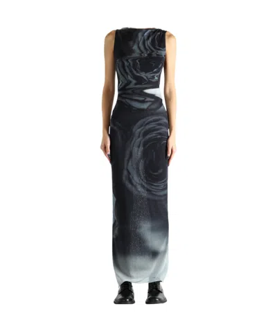 Jean Paul Gaultier Boat Neck Blurry Roses Printed Sleeveless Dress In Black