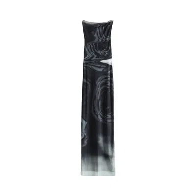 Pre-owned Jean Paul Gaultier Mesh Boat Neck Sleeveless Printed Blurry Roses Long Dress 'white/grey/black' | Wo