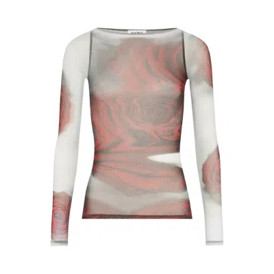 Pre-owned Jean Paul Gaultier Mesh Boat Neck Top With Long-sleeve 'white/grey/red' | Women's Size S