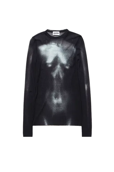Jean Paul Gaultier Mesh 'body Dust' Print Top Black/silver