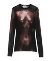 Jean Paul Gaultier Sheer Mesh Crew Neck Top Long Sleeves In Black