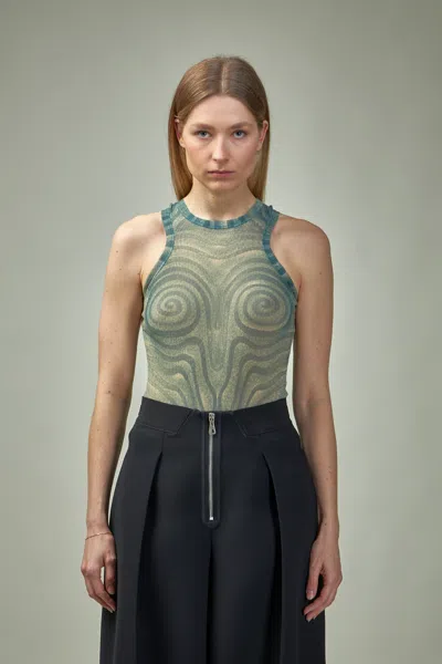 Jean Paul Gaultier Mesh Body Printed 'spiral' In Green