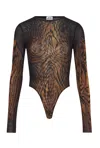 Jean Paul Gaultier Abstract Pattern Crew Neck Long Sleeve Bodysuit In Brown