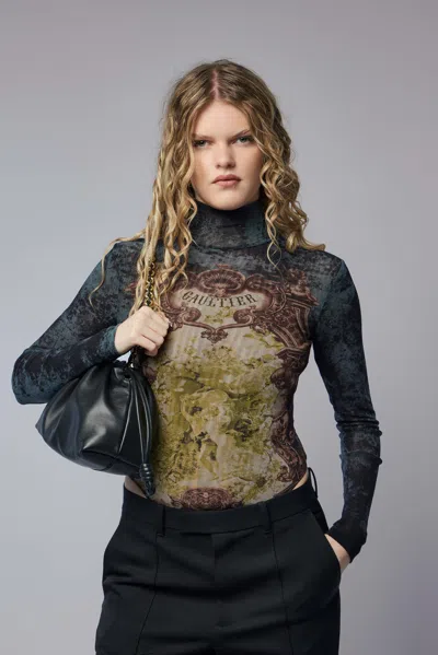 Jean Paul Gaultier Mesh Body With Open Back Printed Medaillon In Multi