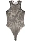 Jean Paul Gaultier Sheer Spiral Mesh Bodysuit With Crew Neck