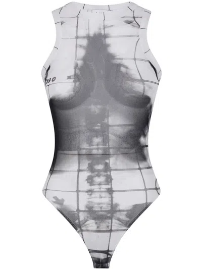 Jean Paul Gaultier Mesh Crew Neck Body Printed Squeletor In White
