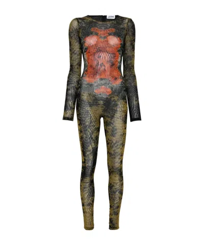 Jean Paul Gaultier Mesh Crew Neck Catsuit Printed 'médaillon'