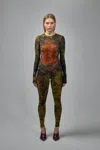 Jean Paul Gaultier Mesh Crew Neck Catsuit Printed Medaillon In Green