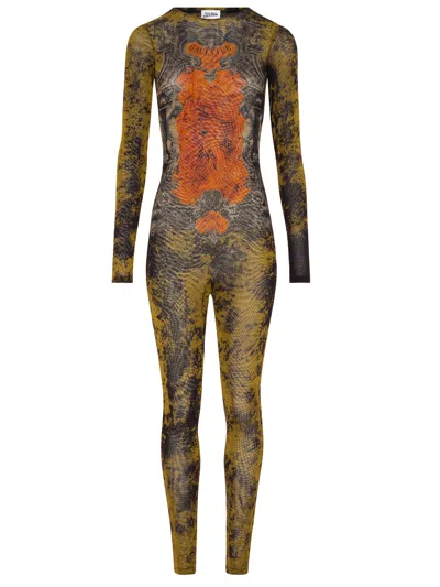 Jean Paul Gaultier Mesh Crew Neck Catsuit Printed Medaillon Woman Multucolor