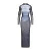 Jean Paul Gaultier Le Mâle Printed Blue Tulle Crewneck Maxi Dress In Black
