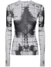 Jean Paul Gaultier Mesh Crew Neck "squeletor" Printed Top In White