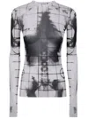Jean Paul Gaultier Mesh Crew Neck "squeletor" Printed Top In White Black