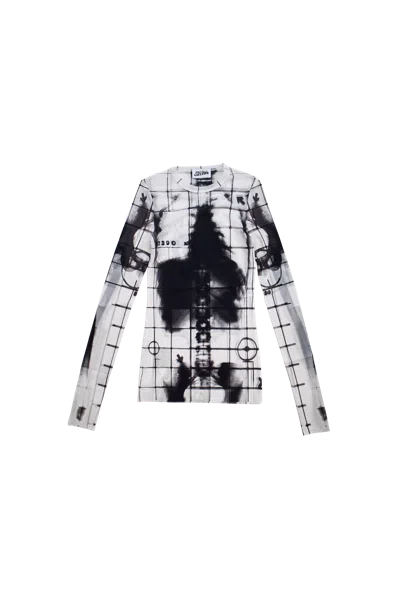 JEAN PAUL GAULTIER JEAN PAUL GAULTIER MESH CREW NECK "SQUELETOR" PRINTED TOP