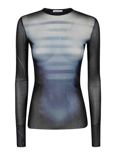 Jean Paul Gaultier Le Mâle Printed Mesh Top In Blue