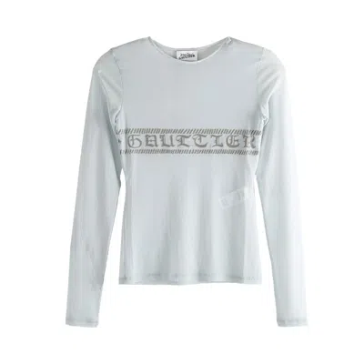 Pre-owned Jean Paul Gaultier Mesh Crewneck Long-sleeve Top 'light Blue' | Women's Size Xs