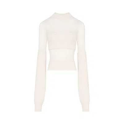 Pre-owned Jean Paul Gaultier Mesh Cut Out Detail Top 'ecru' | Cream | Women's Size Xs In White