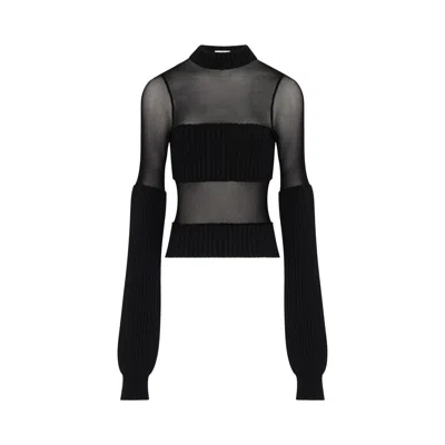 Pre-owned Jean Paul Gaultier Mesh Cut-out Ribbed Long-sleeve Sweater 'black' | Women's Size Xs