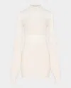 Jean Paul Gaultier Mesh Cutout Ribbed Knit Long-sleeve Mini Dress In Neutral