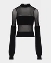 Jean Paul Gaultier Mesh Cutout Ribbed Long Sleeve Sweater In Black