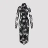 Jean Paul Gaultier Distorted Tartan-print Draped Mesh Maxi Dress In Black Grey White