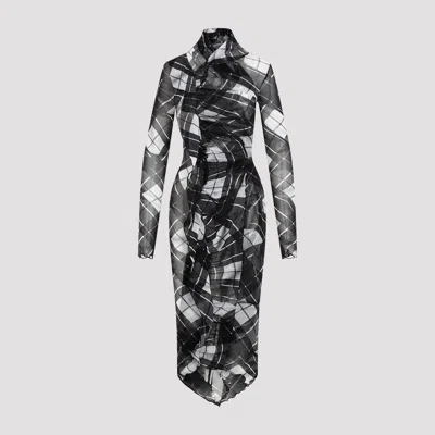 Jean Paul Gaultier Distorted Tartan-print Draped Mesh Maxi Dress In Multi