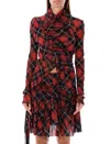 Jean Paul Gaultier Draped Plaid Long Sleeve Mesh Top In Red Black