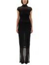 Jean Paul Gaultier Sheer Fabric Floor-length Dress With Cap Sleeves In Blue