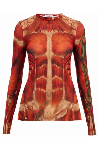 Jean Paul Gaultier Red 'the Écorché' Long Sleeve T-shirt In Pink